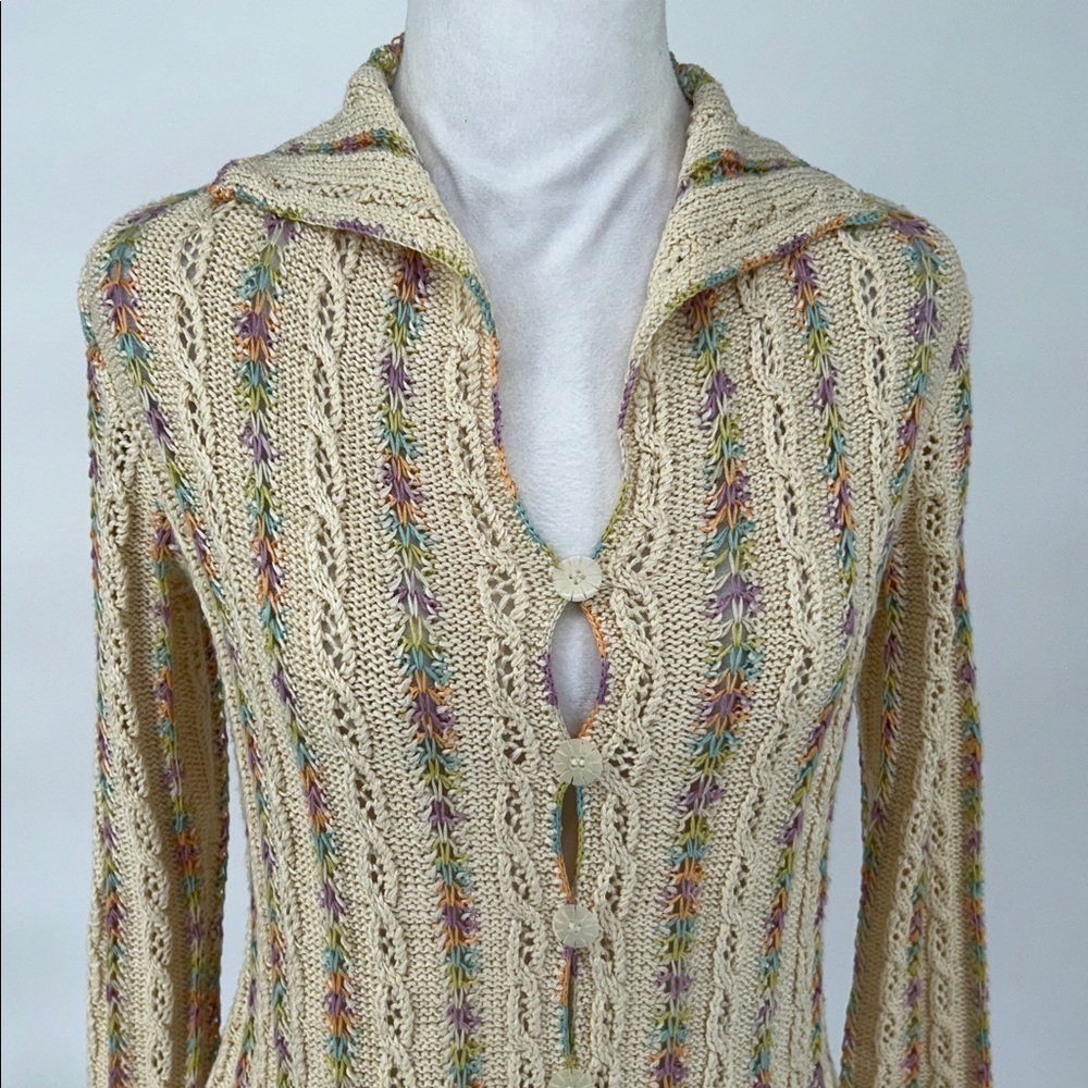 Sigrid Olsen Sport Silk Blend Crochet Knit Cardigan Pastel Open Front Size S - Picture 4 of 12